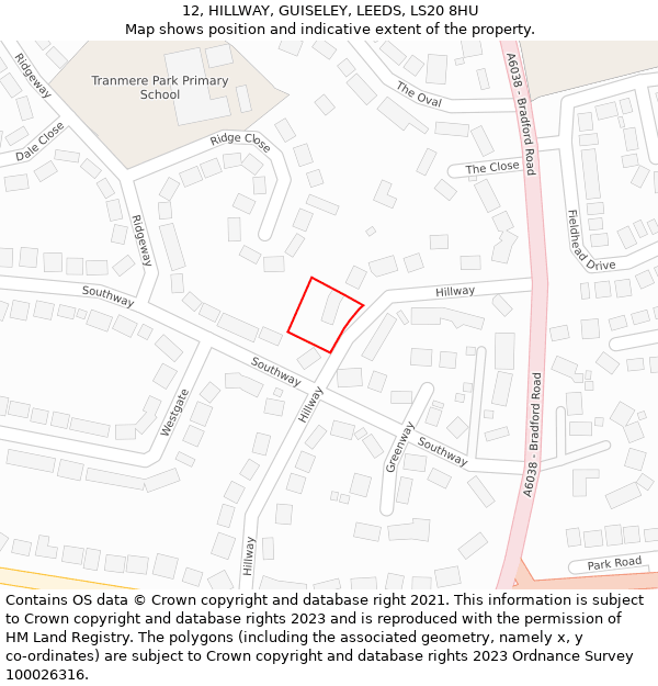 12, HILLWAY, GUISELEY, LEEDS, LS20 8HU: Location map and indicative extent of plot