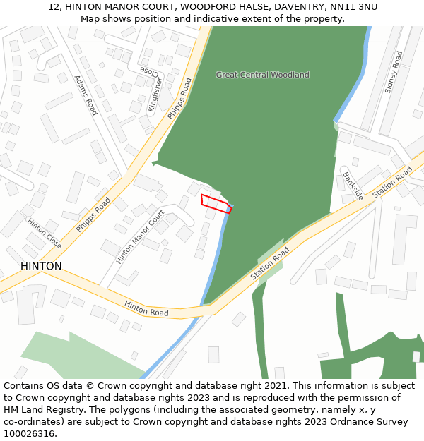 12, HINTON MANOR COURT, WOODFORD HALSE, DAVENTRY, NN11 3NU: Location map and indicative extent of plot