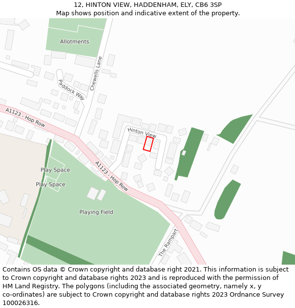 12, HINTON VIEW, HADDENHAM, ELY, CB6 3SP: Location map and indicative extent of plot