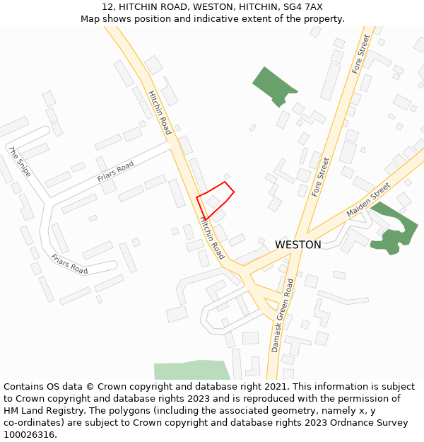 12, HITCHIN ROAD, WESTON, HITCHIN, SG4 7AX: Location map and indicative extent of plot