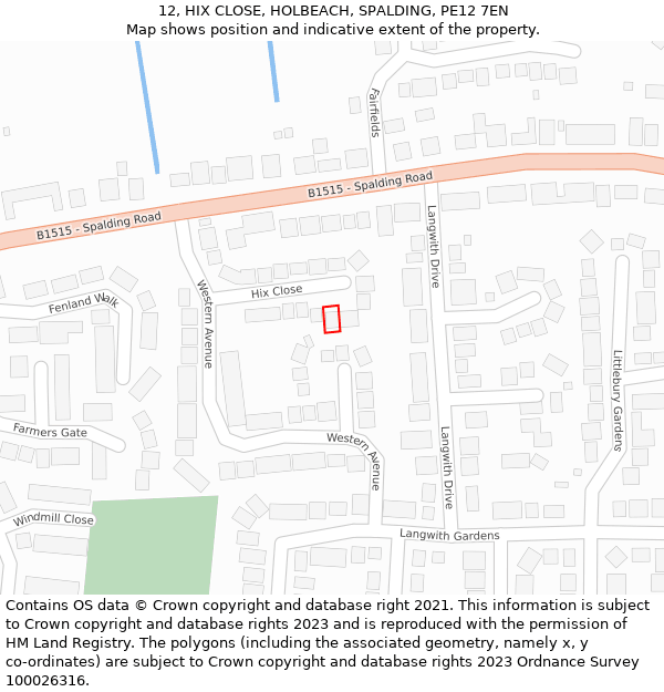 12, HIX CLOSE, HOLBEACH, SPALDING, PE12 7EN: Location map and indicative extent of plot