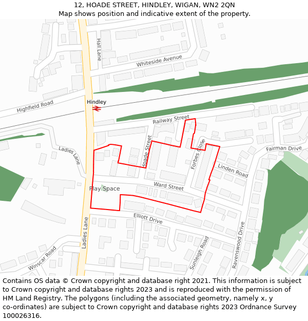 12, HOADE STREET, HINDLEY, WIGAN, WN2 2QN: Location map and indicative extent of plot