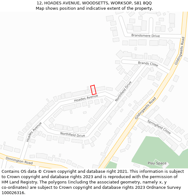 12, HOADES AVENUE, WOODSETTS, WORKSOP, S81 8QQ: Location map and indicative extent of plot