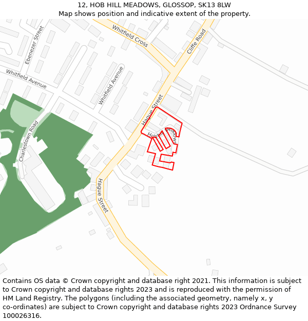 12, HOB HILL MEADOWS, GLOSSOP, SK13 8LW: Location map and indicative extent of plot