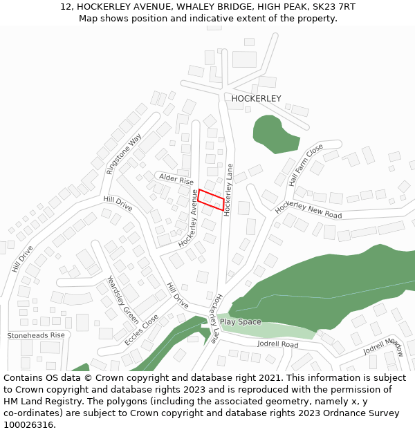 12, HOCKERLEY AVENUE, WHALEY BRIDGE, HIGH PEAK, SK23 7RT: Location map and indicative extent of plot