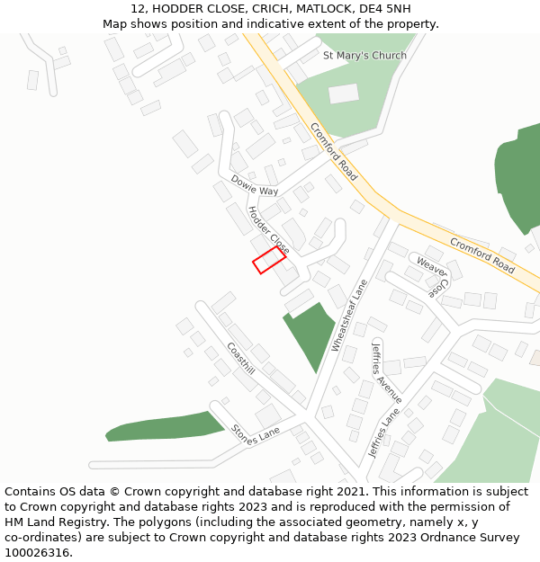 12, HODDER CLOSE, CRICH, MATLOCK, DE4 5NH: Location map and indicative extent of plot