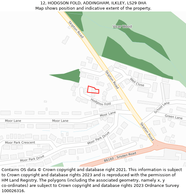 12, HODGSON FOLD, ADDINGHAM, ILKLEY, LS29 0HA: Location map and indicative extent of plot