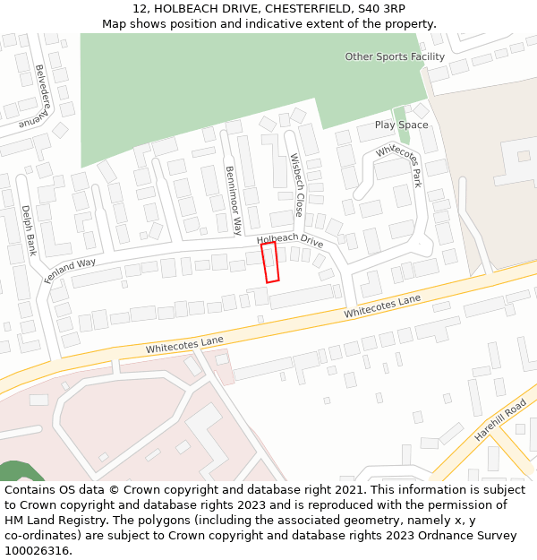 12, HOLBEACH DRIVE, CHESTERFIELD, S40 3RP: Location map and indicative extent of plot