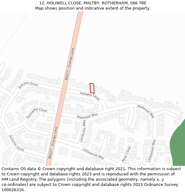 12, HOLIWELL CLOSE, MALTBY, ROTHERHAM, S66 7BE: Location map and indicative extent of plot