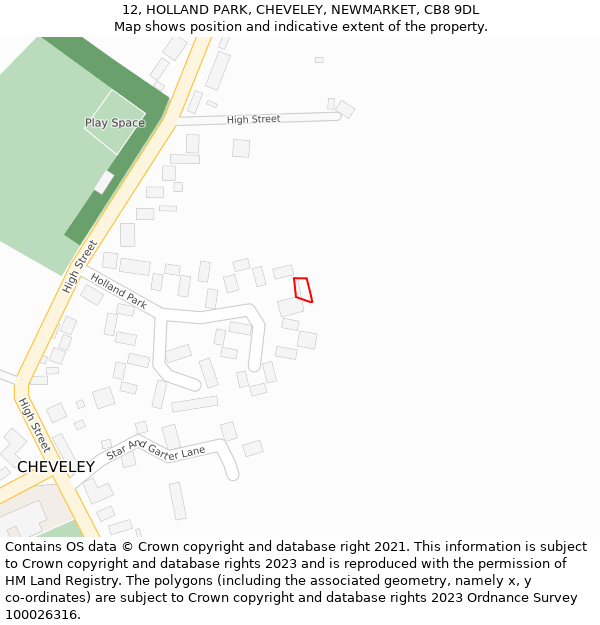 12, HOLLAND PARK, CHEVELEY, NEWMARKET, CB8 9DL: Location map and indicative extent of plot