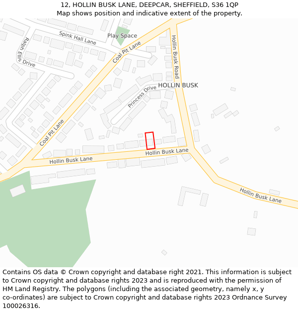 12, HOLLIN BUSK LANE, DEEPCAR, SHEFFIELD, S36 1QP: Location map and indicative extent of plot