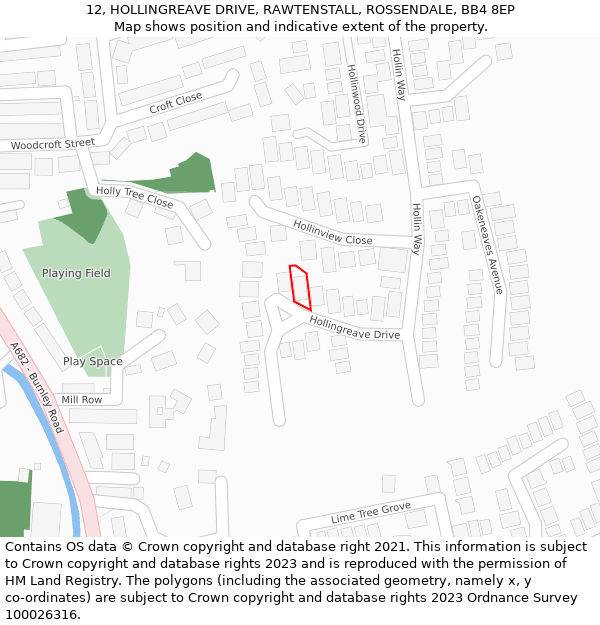 12, HOLLINGREAVE DRIVE, RAWTENSTALL, ROSSENDALE, BB4 8EP: Location map and indicative extent of plot
