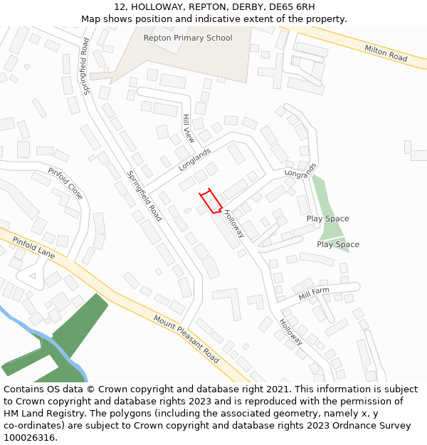 12, HOLLOWAY, REPTON, DERBY, DE65 6RH: Location map and indicative extent of plot