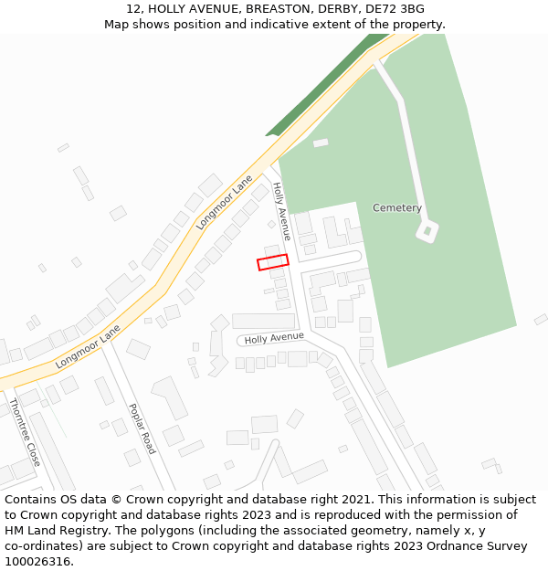 12, HOLLY AVENUE, BREASTON, DERBY, DE72 3BG: Location map and indicative extent of plot