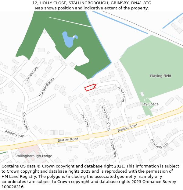 12, HOLLY CLOSE, STALLINGBOROUGH, GRIMSBY, DN41 8TG: Location map and indicative extent of plot