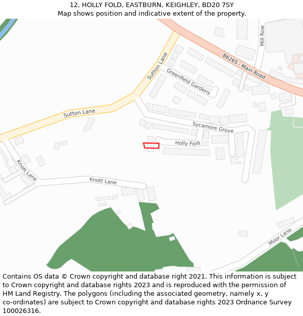 12, HOLLY FOLD, EASTBURN, KEIGHLEY, BD20 7SY: Location map and indicative extent of plot