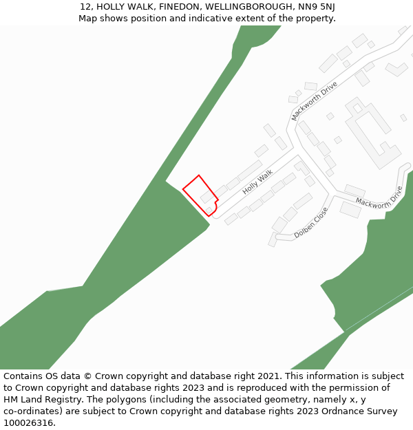 12, HOLLY WALK, FINEDON, WELLINGBOROUGH, NN9 5NJ: Location map and indicative extent of plot