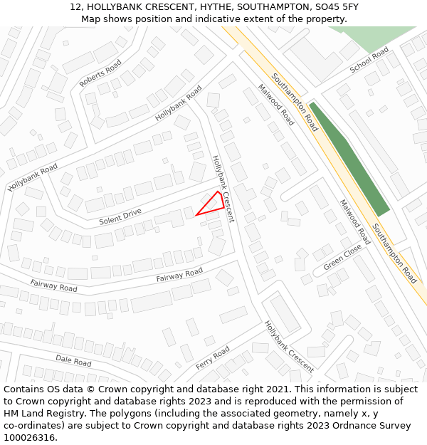 12, HOLLYBANK CRESCENT, HYTHE, SOUTHAMPTON, SO45 5FY: Location map and indicative extent of plot