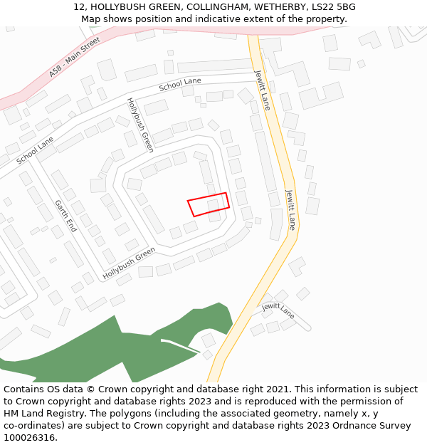 12, HOLLYBUSH GREEN, COLLINGHAM, WETHERBY, LS22 5BG: Location map and indicative extent of plot