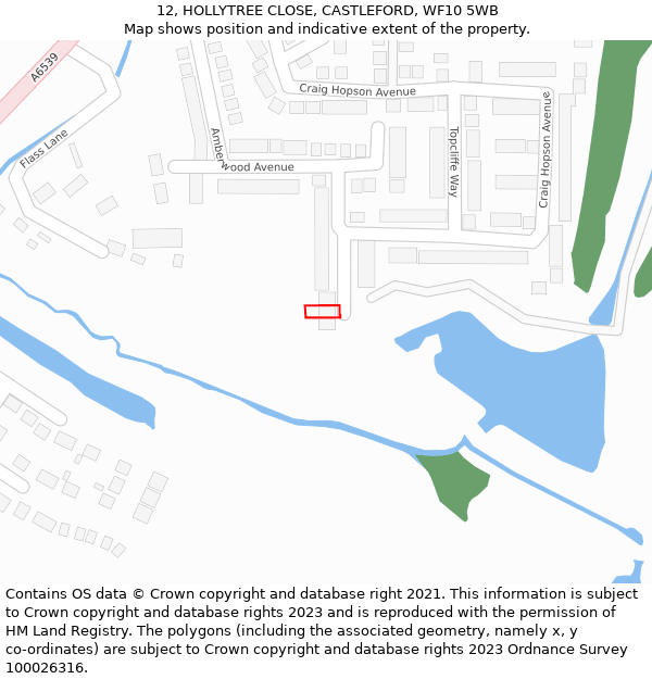 12, HOLLYTREE CLOSE, CASTLEFORD, WF10 5WB: Location map and indicative extent of plot