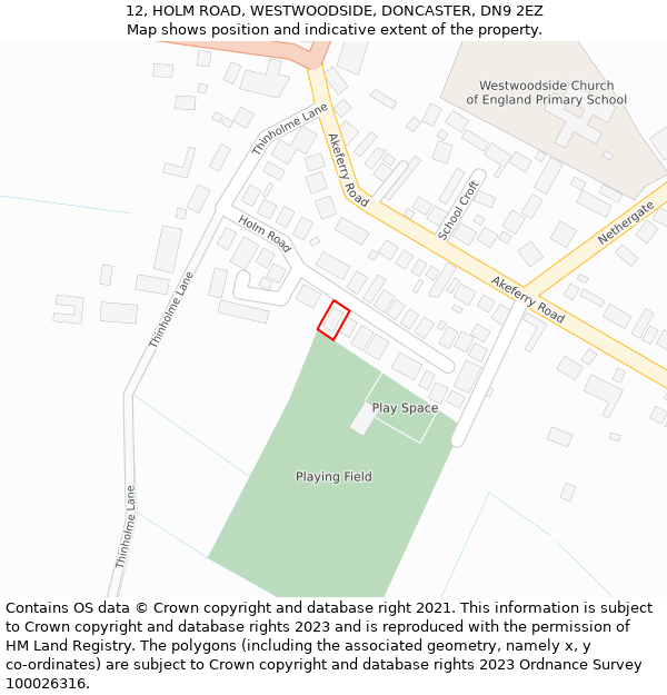 12, HOLM ROAD, WESTWOODSIDE, DONCASTER, DN9 2EZ: Location map and indicative extent of plot