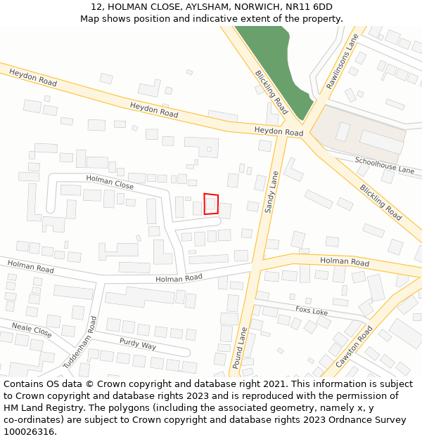 12, HOLMAN CLOSE, AYLSHAM, NORWICH, NR11 6DD: Location map and indicative extent of plot