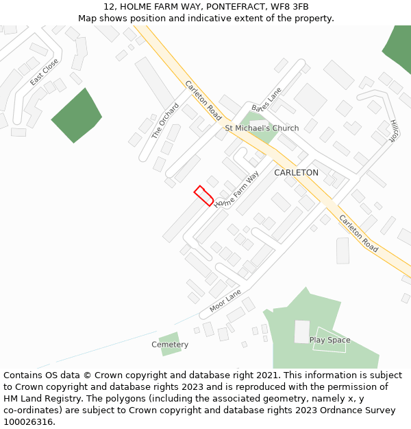 12, HOLME FARM WAY, PONTEFRACT, WF8 3FB: Location map and indicative extent of plot