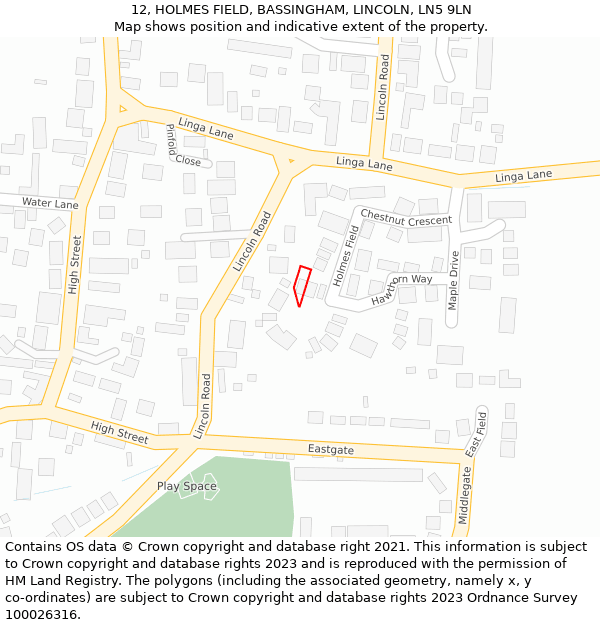 12, HOLMES FIELD, BASSINGHAM, LINCOLN, LN5 9LN: Location map and indicative extent of plot