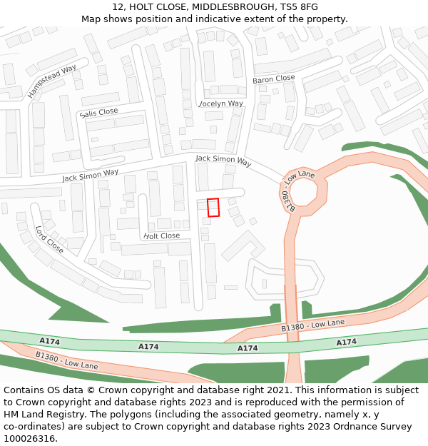 12, HOLT CLOSE, MIDDLESBROUGH, TS5 8FG: Location map and indicative extent of plot