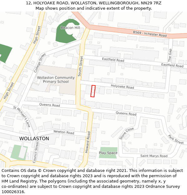 12, HOLYOAKE ROAD, WOLLASTON, WELLINGBOROUGH, NN29 7RZ: Location map and indicative extent of plot
