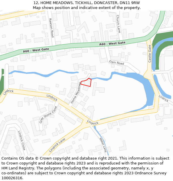 12, HOME MEADOWS, TICKHILL, DONCASTER, DN11 9RW: Location map and indicative extent of plot