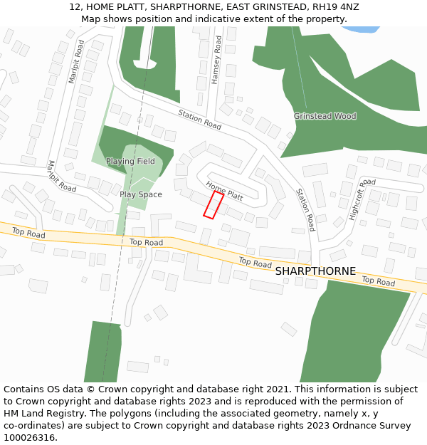 12, HOME PLATT, SHARPTHORNE, EAST GRINSTEAD, RH19 4NZ: Location map and indicative extent of plot