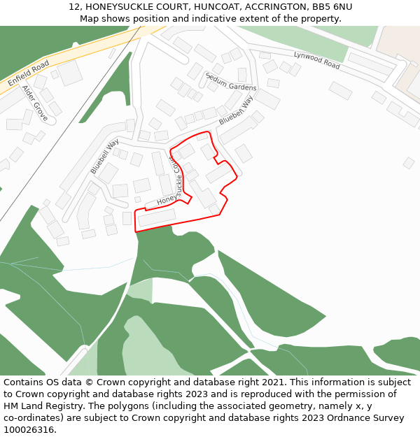 12, HONEYSUCKLE COURT, HUNCOAT, ACCRINGTON, BB5 6NU: Location map and indicative extent of plot