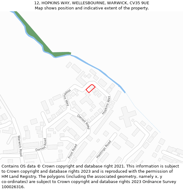 12, HOPKINS WAY, WELLESBOURNE, WARWICK, CV35 9UE: Location map and indicative extent of plot