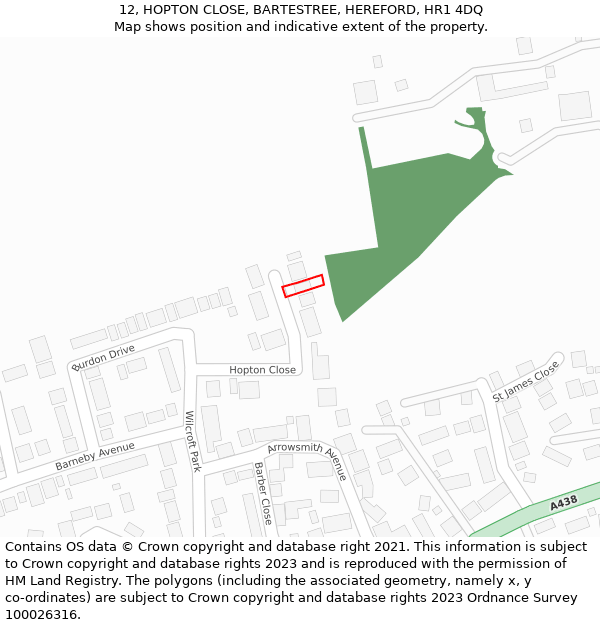 12, HOPTON CLOSE, BARTESTREE, HEREFORD, HR1 4DQ: Location map and indicative extent of plot