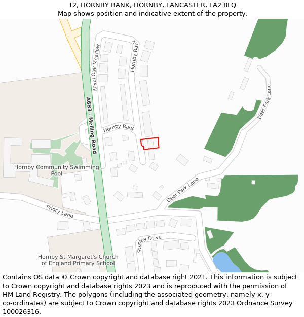 12, HORNBY BANK, HORNBY, LANCASTER, LA2 8LQ: Location map and indicative extent of plot