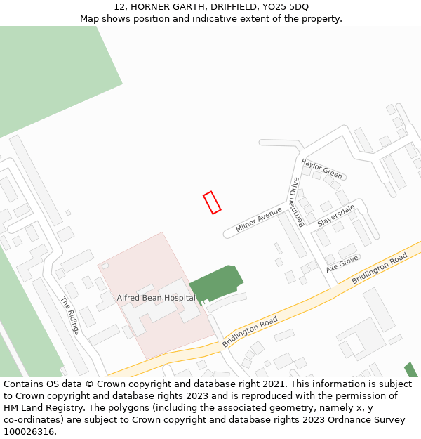 12, HORNER GARTH, DRIFFIELD, YO25 5DQ: Location map and indicative extent of plot