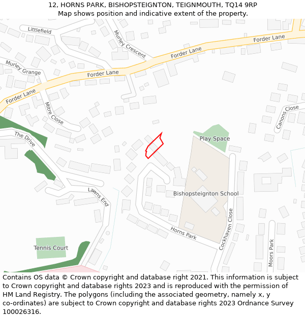 12, HORNS PARK, BISHOPSTEIGNTON, TEIGNMOUTH, TQ14 9RP: Location map and indicative extent of plot