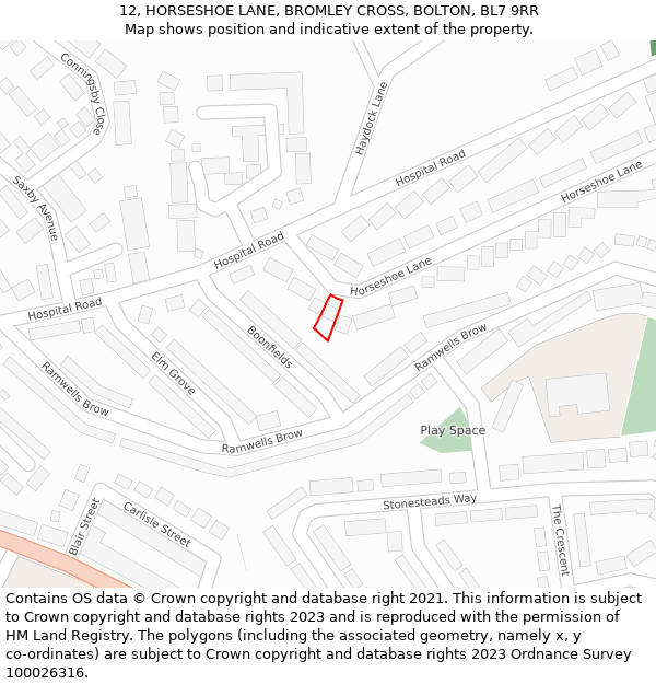 12, HORSESHOE LANE, BROMLEY CROSS, BOLTON, BL7 9RR: Location map and indicative extent of plot