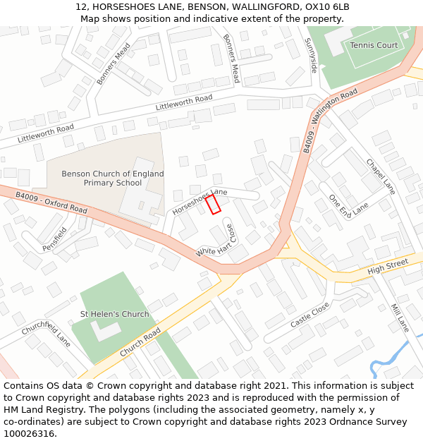 12, HORSESHOES LANE, BENSON, WALLINGFORD, OX10 6LB: Location map and indicative extent of plot