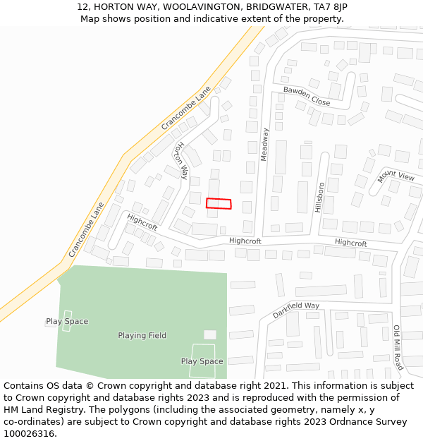 12, HORTON WAY, WOOLAVINGTON, BRIDGWATER, TA7 8JP: Location map and indicative extent of plot