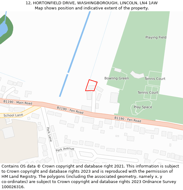 12, HORTONFIELD DRIVE, WASHINGBOROUGH, LINCOLN, LN4 1AW: Location map and indicative extent of plot