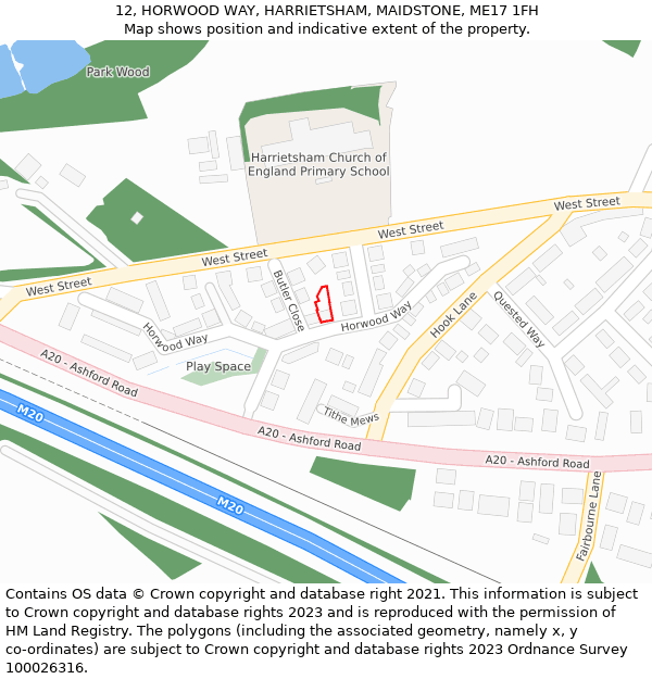 12, HORWOOD WAY, HARRIETSHAM, MAIDSTONE, ME17 1FH: Location map and indicative extent of plot