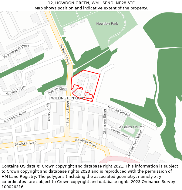 12, HOWDON GREEN, WALLSEND, NE28 6TE: Location map and indicative extent of plot