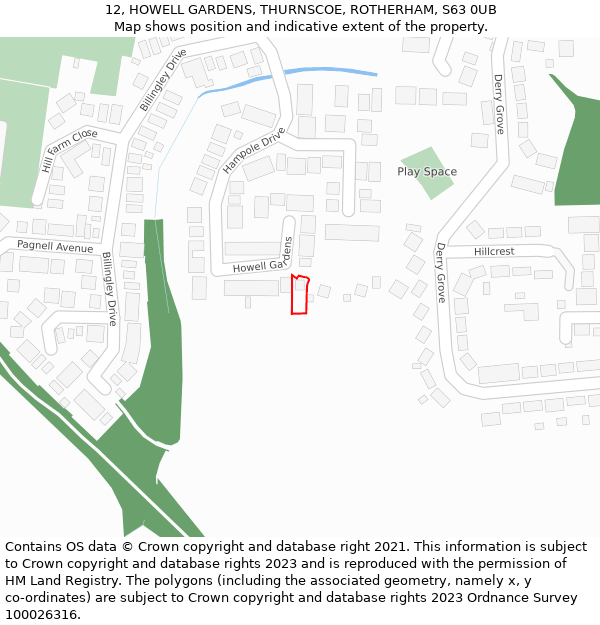 12, HOWELL GARDENS, THURNSCOE, ROTHERHAM, S63 0UB: Location map and indicative extent of plot