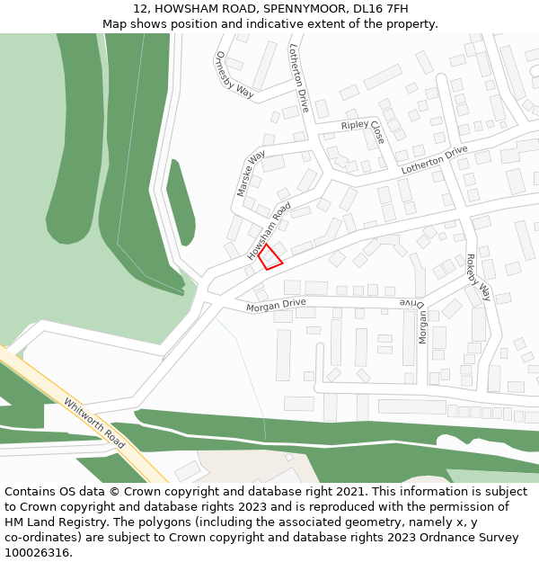 12, HOWSHAM ROAD, SPENNYMOOR, DL16 7FH: Location map and indicative extent of plot