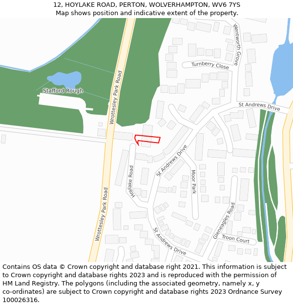 12, HOYLAKE ROAD, PERTON, WOLVERHAMPTON, WV6 7YS: Location map and indicative extent of plot