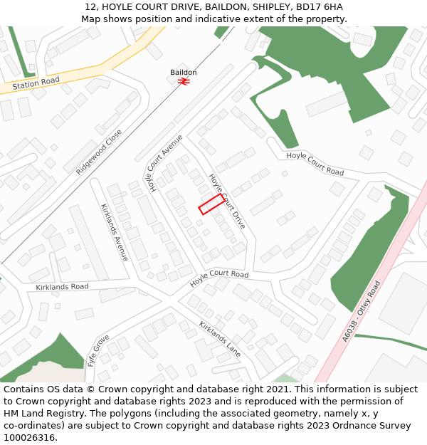 12, HOYLE COURT DRIVE, BAILDON, SHIPLEY, BD17 6HA: Location map and indicative extent of plot