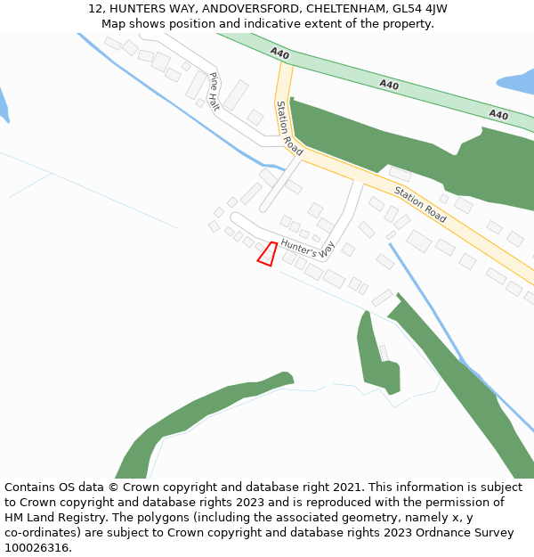 12, HUNTERS WAY, ANDOVERSFORD, CHELTENHAM, GL54 4JW: Location map and indicative extent of plot
