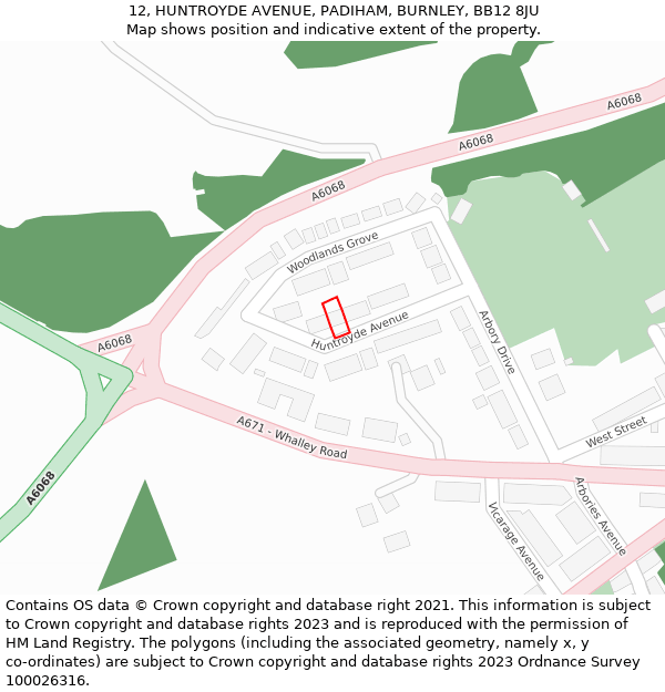 12, HUNTROYDE AVENUE, PADIHAM, BURNLEY, BB12 8JU: Location map and indicative extent of plot